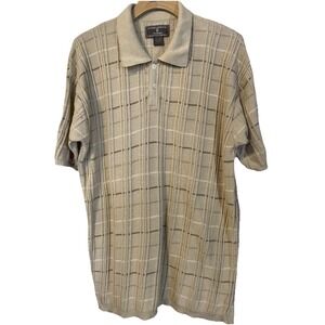 Vtg 80s International Waters Polo Shirt Mens Sz L Ribbed Beige Striped Casual